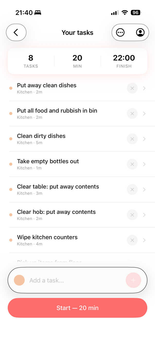 Briskly task list screen